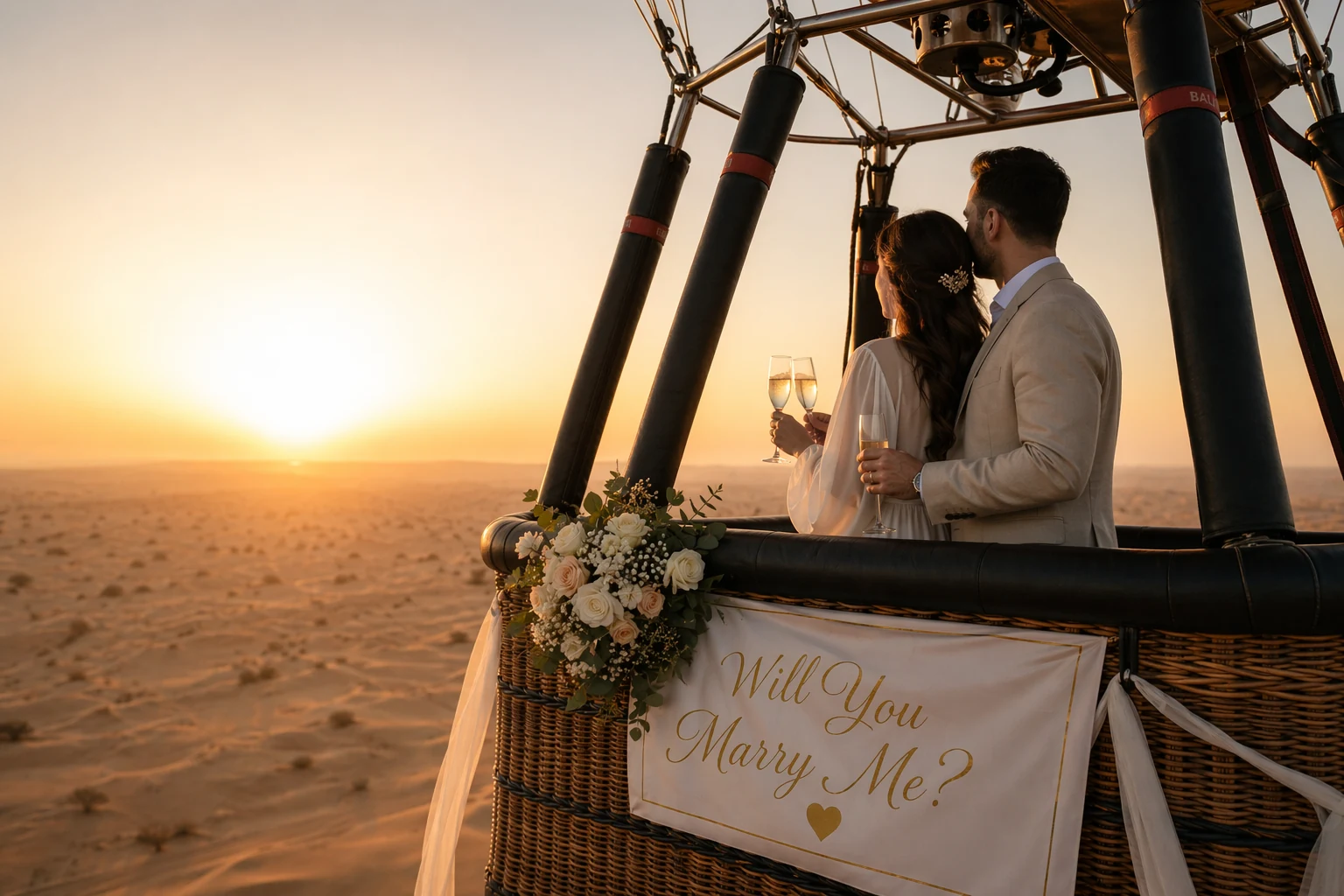 Private balloon breakfast setup for a premium desert celebration