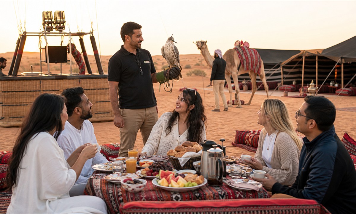 Deluxe hot air balloon package breakfast in the Dubai desert
