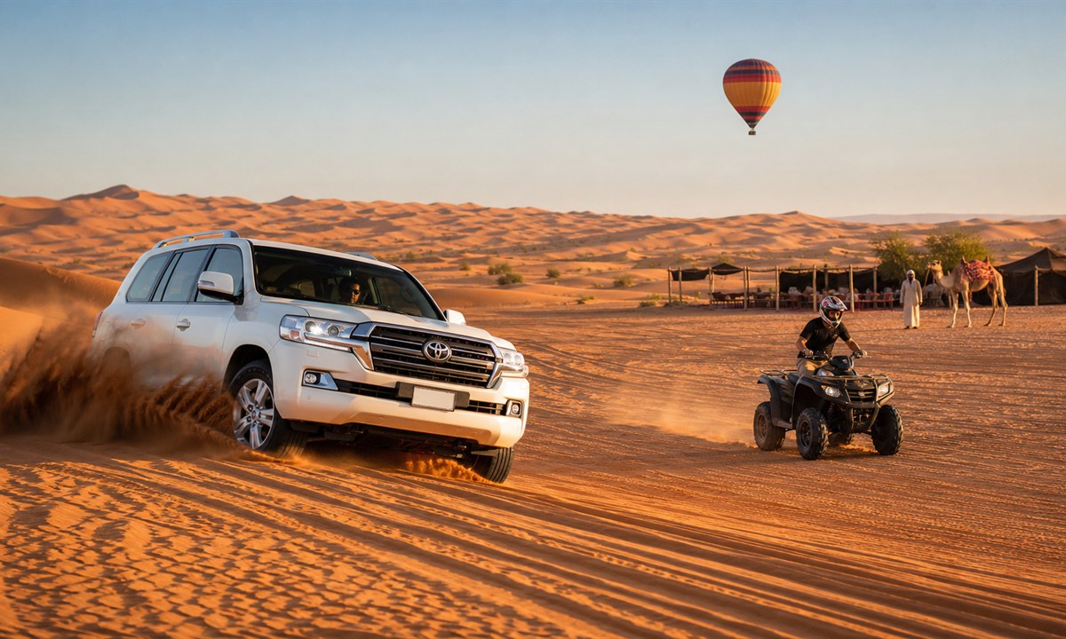 Premium package desert safari quad biking camel ride and dune bashing in Dubai