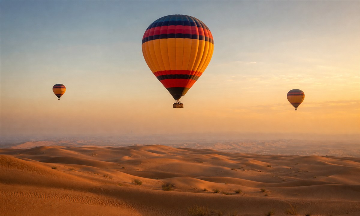 Standard hot air balloon flight over Dubai desert dunes at sunrise